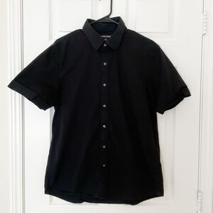 Michael Kors Men Black Short Sleeve Button Down Shirt Size L Trim Stretch